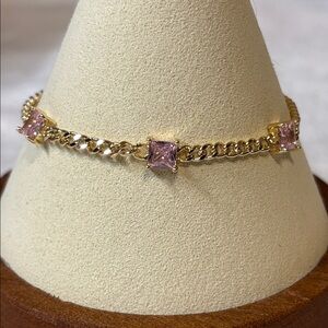 Princess Cut AAA CZ Cuban Link Bracelet or Anklet 18k Yellow Gold Filled